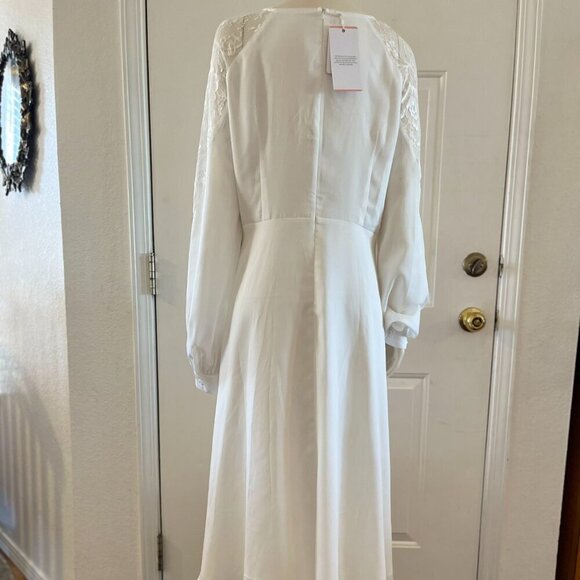 JJ House Woman's Plus-Size White V-Neck Chiffon Lace Midi Wedding Dress Sz XXL - Picture 10 of 13